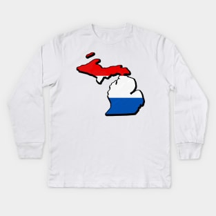 Red, White, and Blue Michigan Outline Kids Long Sleeve T-Shirt
